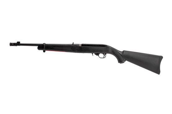 Ruger 10 22 takedown rifle features a black synthetic stock